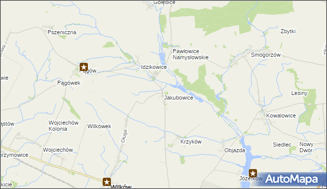 mapa Jakubowice gmina Wilków, Jakubowice gmina Wilków na mapie Targeo