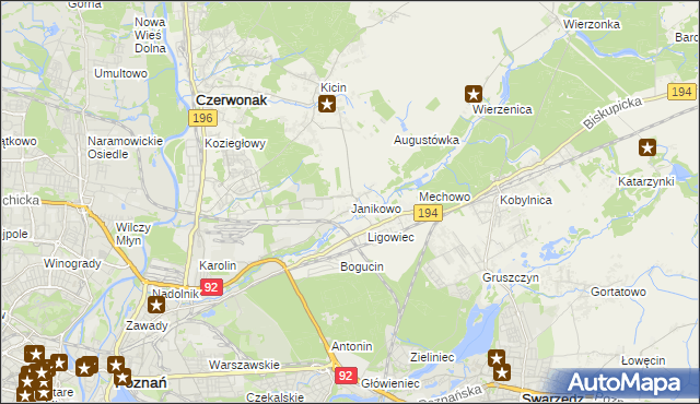 mapa Janikowo gmina Swarzędz, Janikowo gmina Swarzędz na mapie Targeo