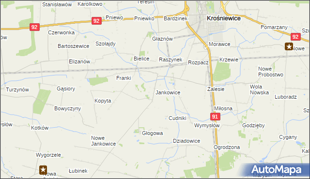 mapa Jankowice gmina Krośniewice, Jankowice gmina Krośniewice na mapie Targeo