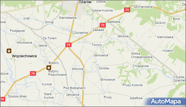 mapa Jankowice gmina Ożarów, Jankowice gmina Ożarów na mapie Targeo