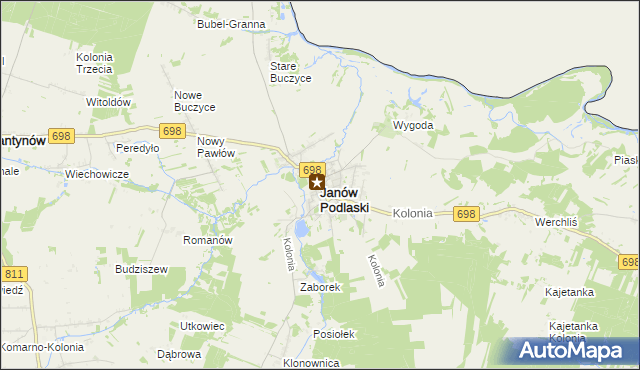 mapa Janów Podlaski, Janów Podlaski na mapie Targeo