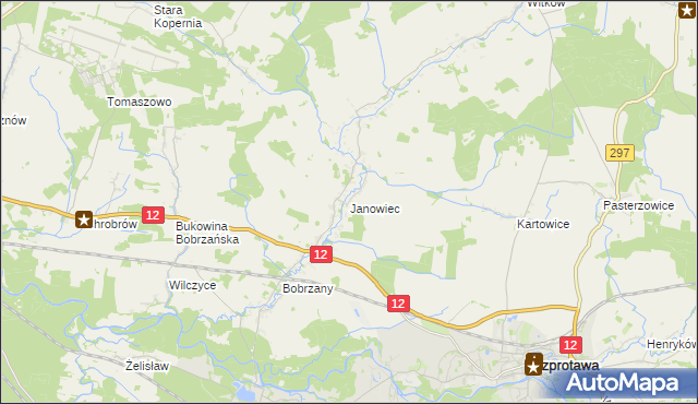 mapa Janowiec gmina Małomice, Janowiec gmina Małomice na mapie Targeo