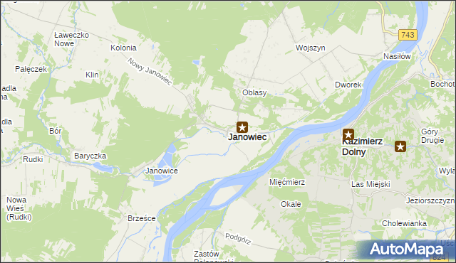 mapa Janowiec powiat puławski, Janowiec powiat puławski na mapie Targeo