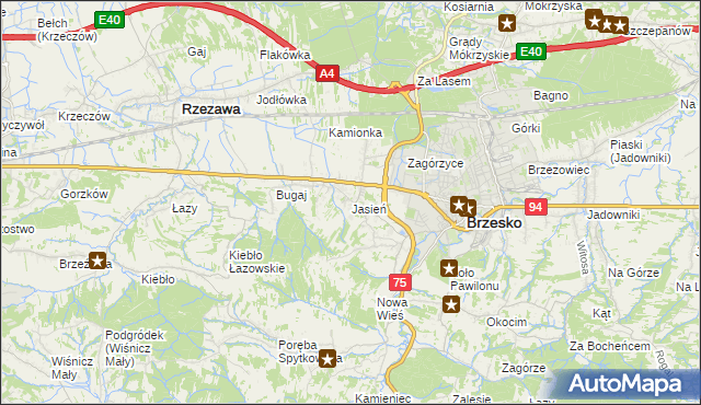 mapa Jasień gmina Brzesko, Jasień gmina Brzesko na mapie Targeo
