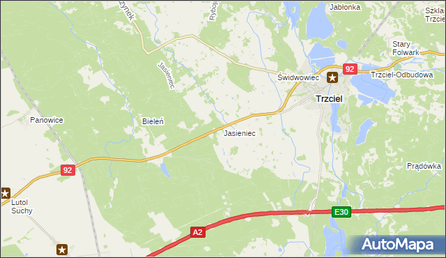 mapa Jasieniec gmina Trzciel, Jasieniec gmina Trzciel na mapie Targeo