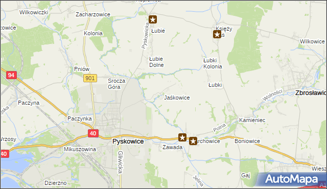 mapa Jaśkowice gmina Zbrosławice, Jaśkowice gmina Zbrosławice na mapie Targeo