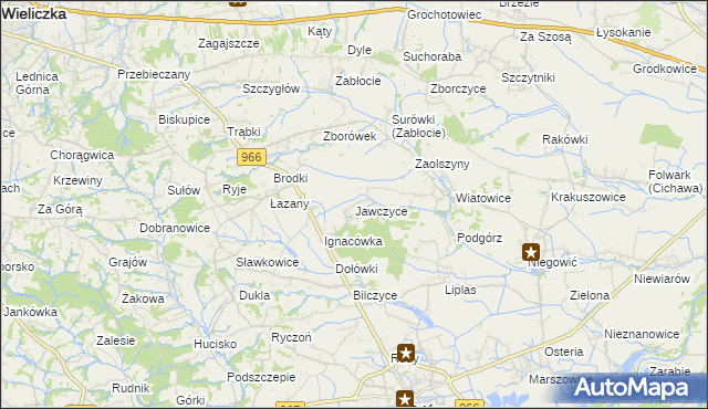 mapa Jawczyce gmina Biskupice, Jawczyce gmina Biskupice na mapie Targeo