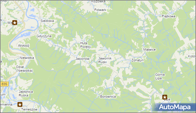 mapa Jawornik Ruski, Jawornik Ruski na mapie Targeo