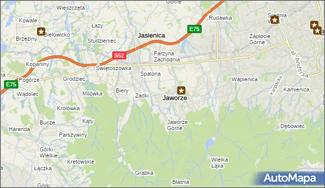 mapa Jaworze powiat bielski, Jaworze powiat bielski na mapie Targeo