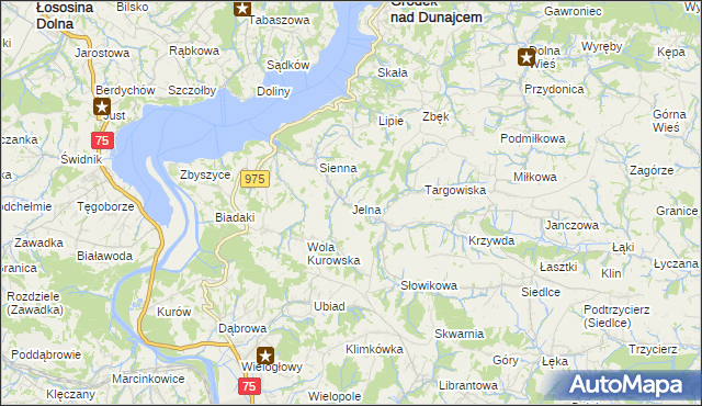 mapa Jelna gmina Gródek nad Dunajcem, Jelna gmina Gródek nad Dunajcem na mapie Targeo