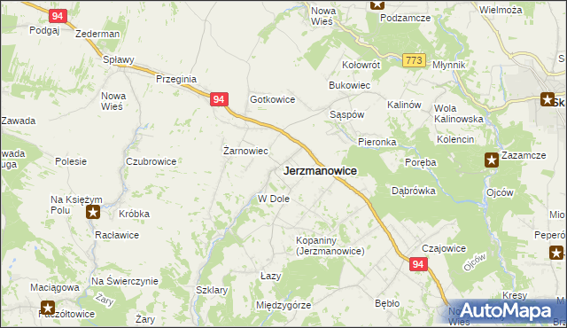 mapa Jerzmanowice gmina Jerzmanowice-Przeginia, Jerzmanowice gmina Jerzmanowice-Przeginia na mapie Targeo