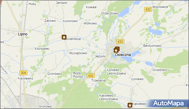 mapa Jeziorki gmina Osieczna, Jeziorki gmina Osieczna na mapie Targeo