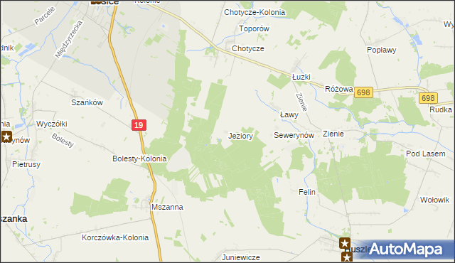 mapa Jeziory gmina Łosice, Jeziory gmina Łosice na mapie Targeo