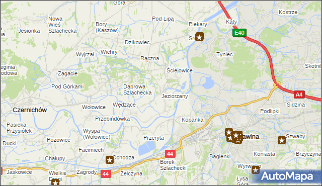 mapa Jeziorzany gmina Liszki, Jeziorzany gmina Liszki na mapie Targeo