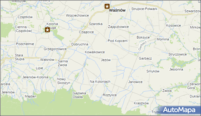 mapa Jeżów gmina Waśniów, Jeżów gmina Waśniów na mapie Targeo