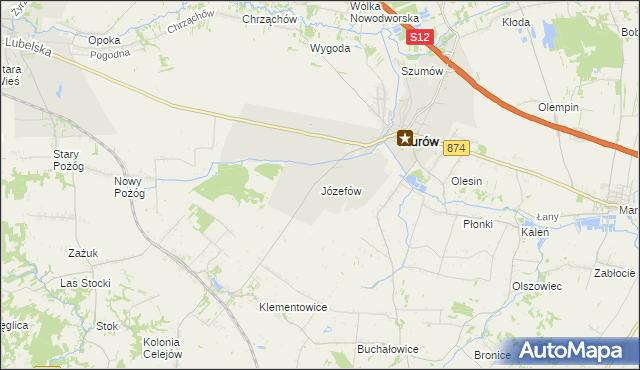 mapa Józefów gmina Kurów, Józefów gmina Kurów na mapie Targeo