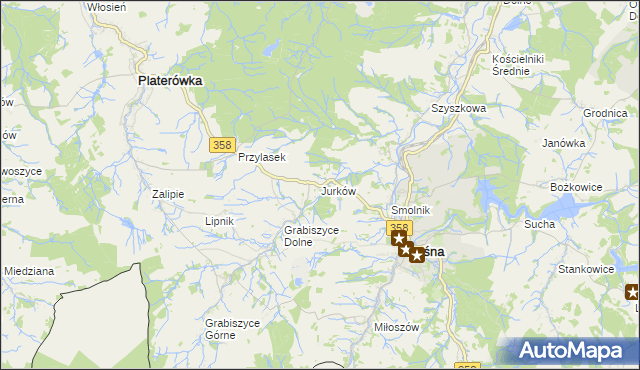 mapa Jurków gmina Leśna, Jurków gmina Leśna na mapie Targeo