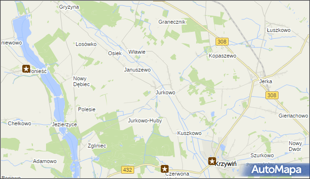 mapa Jurkowo gmina Krzywiń, Jurkowo gmina Krzywiń na mapie Targeo