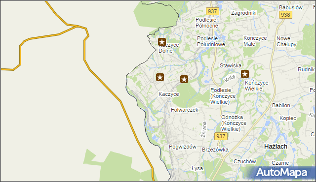 mapa Kaczyce gmina Zebrzydowice, Kaczyce gmina Zebrzydowice na mapie Targeo