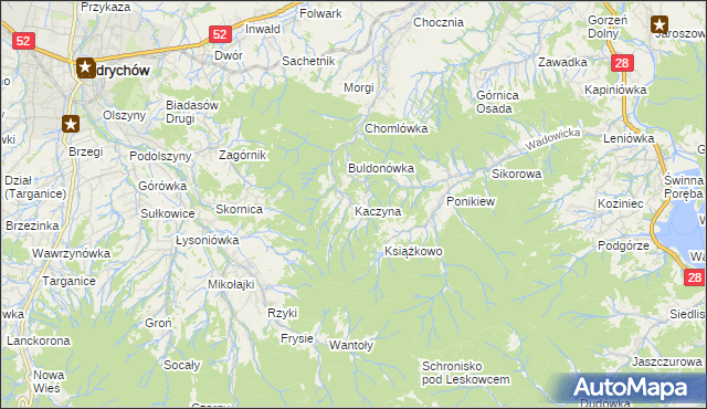 mapa Kaczyna gmina Wadowice, Kaczyna gmina Wadowice na mapie Targeo