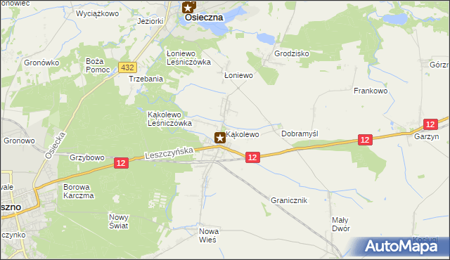 mapa Kąkolewo gmina Osieczna, Kąkolewo gmina Osieczna na mapie Targeo