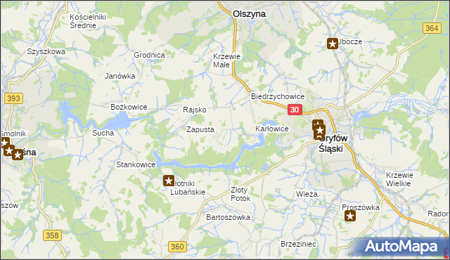 mapa Kałużna gmina Olszyna, Kałużna gmina Olszyna na mapie Targeo