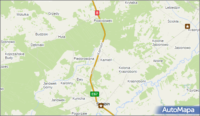 mapa Kamień gmina Sztabin, Kamień gmina Sztabin na mapie Targeo