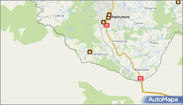 mapa Kamieńczyk gmina Międzylesie, Kamieńczyk gmina Międzylesie na mapie Targeo