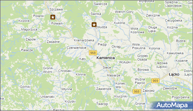 mapa Kamienica powiat limanowski, Kamienica powiat limanowski na mapie Targeo