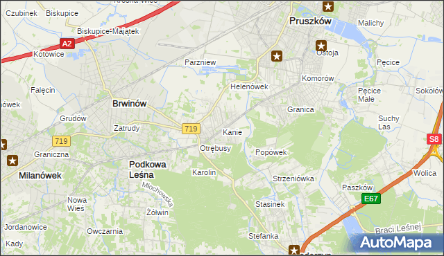 mapa Kanie gmina Brwinów, Kanie gmina Brwinów na mapie Targeo