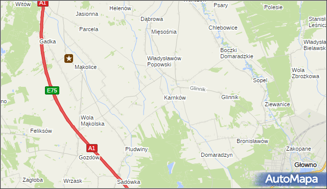 mapa Karnków gmina Głowno, Karnków gmina Głowno na mapie Targeo