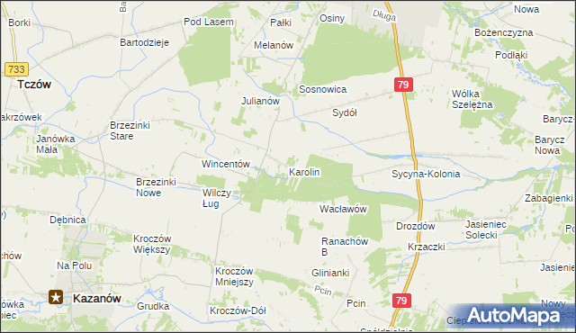 mapa Karolin gmina Zwoleń, Karolin gmina Zwoleń na mapie Targeo