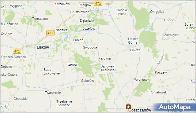 mapa Karolina gmina Goszczanów, Karolina gmina Goszczanów na mapie Targeo