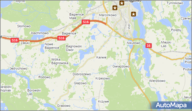 mapa Karwie gmina Mrągowo, Karwie gmina Mrągowo na mapie Targeo
