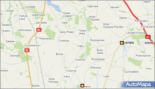 mapa Kąty gmina Łanięta, Kąty gmina Łanięta na mapie Targeo