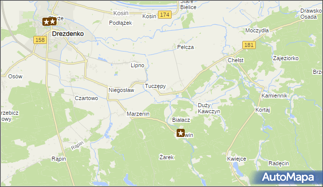 mapa Kawczyn gmina Drawsko, Kawczyn gmina Drawsko na mapie Targeo