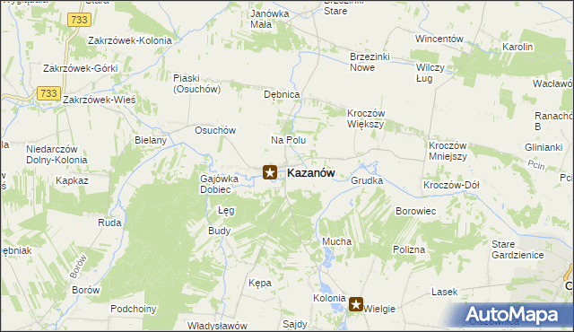 mapa Kazanów powiat zwoleński, Kazanów powiat zwoleński na mapie Targeo