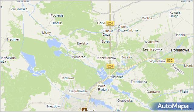 mapa Kazimierzów gmina Opole Lubelskie, Kazimierzów gmina Opole Lubelskie na mapie Targeo