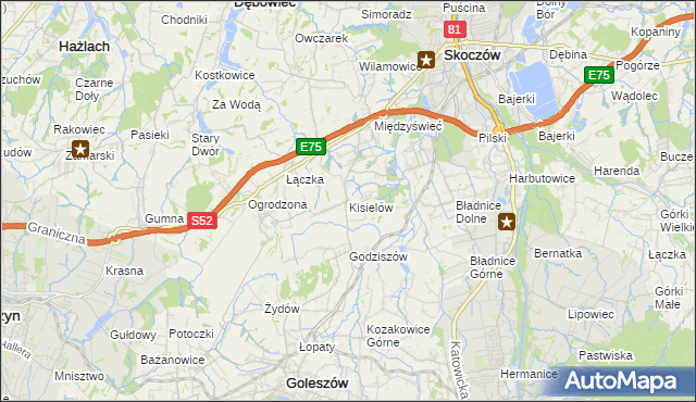 mapa Kisielów gmina Goleszów, Kisielów gmina Goleszów na mapie Targeo