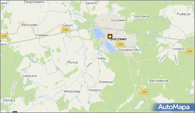 mapa Kłęby gmina Golczewo, Kłęby gmina Golczewo na mapie Targeo