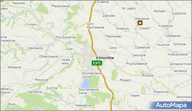 mapa Klimontów powiat sandomierski, Klimontów powiat sandomierski na mapie Targeo