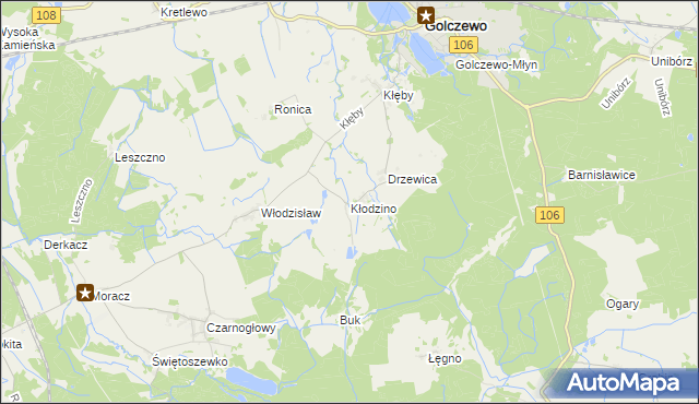 mapa Kłodzino gmina Golczewo, Kłodzino gmina Golczewo na mapie Targeo