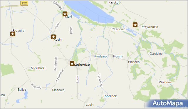 mapa Kłodzino gmina Przelewice, Kłodzino gmina Przelewice na mapie Targeo