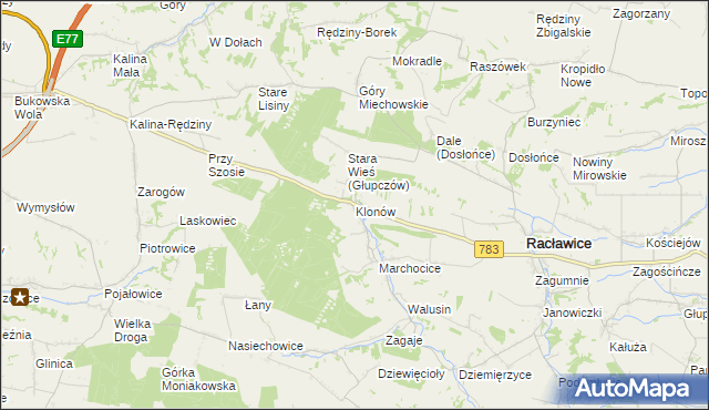 mapa Klonów gmina Racławice, Klonów gmina Racławice na mapie Targeo