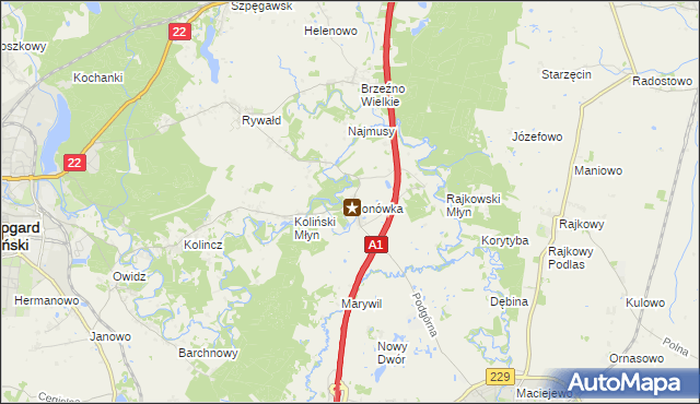 mapa Klonówka gmina Starogard Gdański, Klonówka gmina Starogard Gdański na mapie Targeo