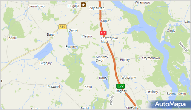 mapa Klonowy Dwór, Klonowy Dwór na mapie Targeo