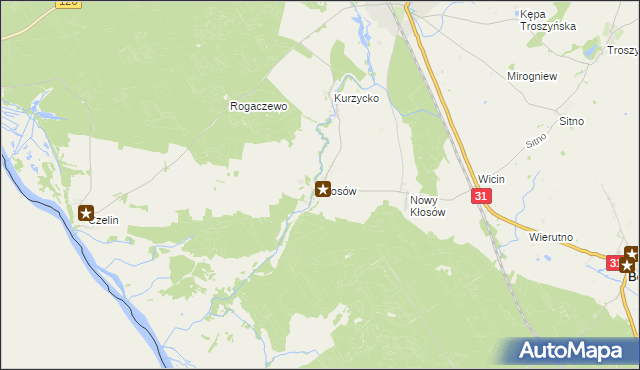 mapa Kłosów gmina Mieszkowice, Kłosów gmina Mieszkowice na mapie Targeo