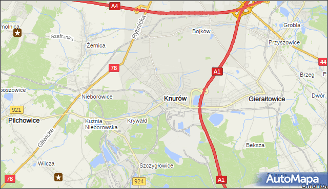 mapa Knurów powiat gliwicki, Knurów powiat gliwicki na mapie Targeo