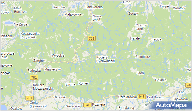 mapa Kocierz Rychwałdzki, Kocierz Rychwałdzki na mapie Targeo