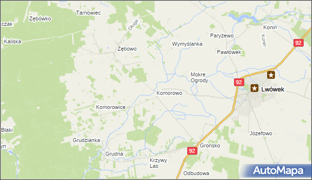mapa Komorowo gmina Lwówek, Komorowo gmina Lwówek na mapie Targeo